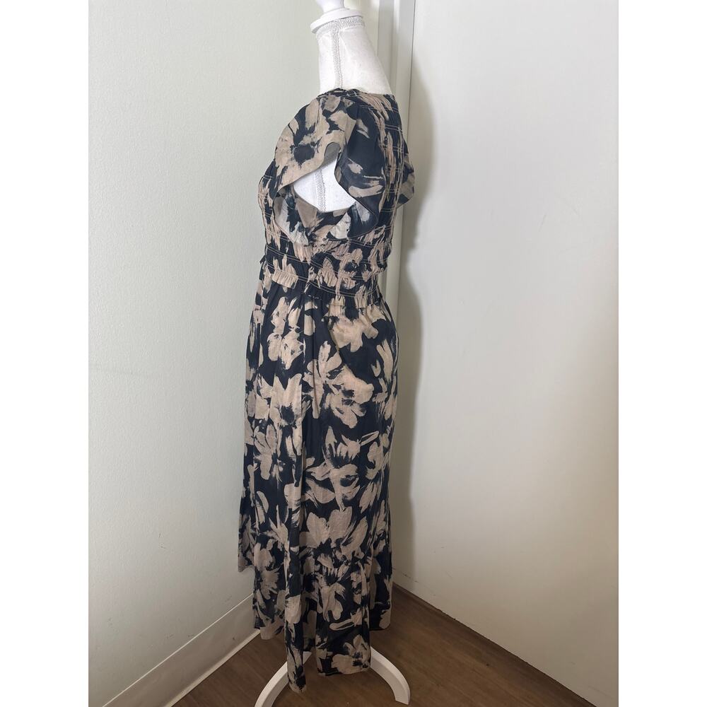 Rails Black And Tan Flutter Sleeve V-Neck Smocked… - image 2